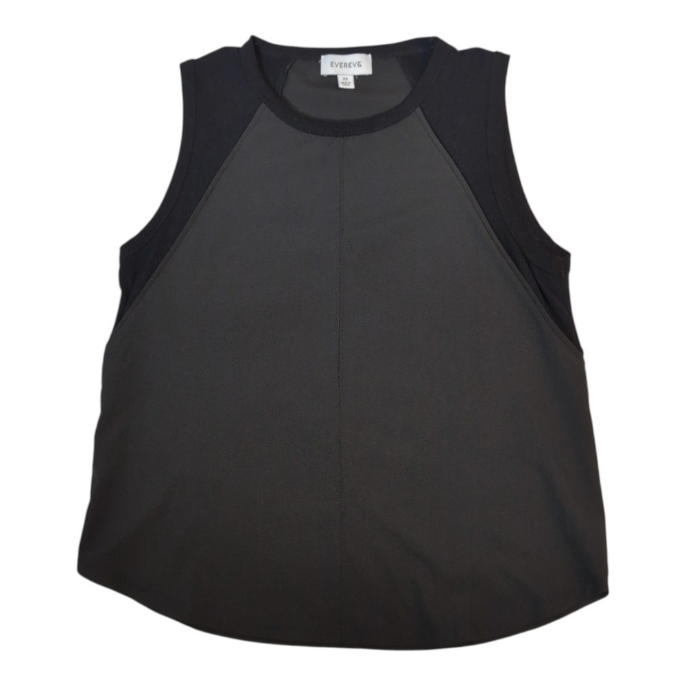 Evereve Tank Top Womens XS Black Mixed Media Ribbed Trim WTN118553-E-SL